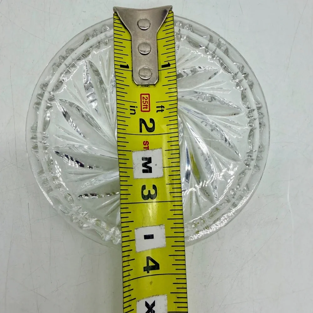 Vintage Clear Cut Glass Coaster Pinwheel Starburst Small Dish Excellent